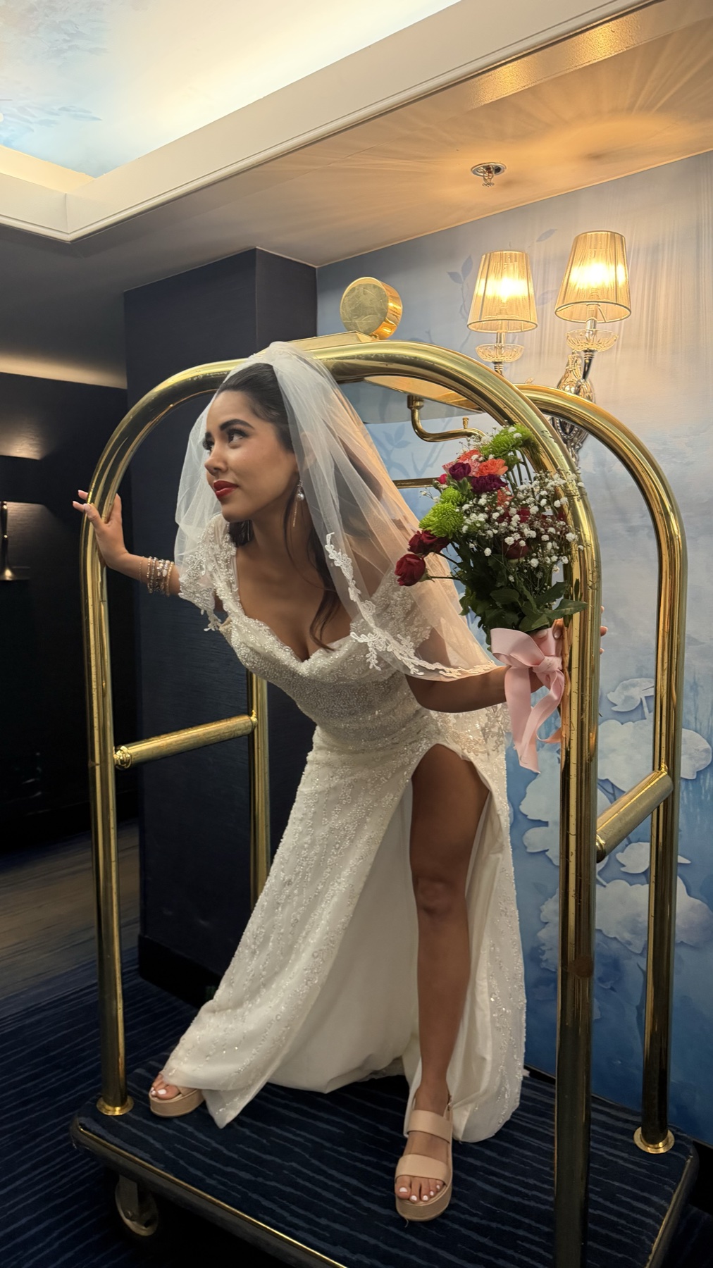 Bride on the Bellhop Cart